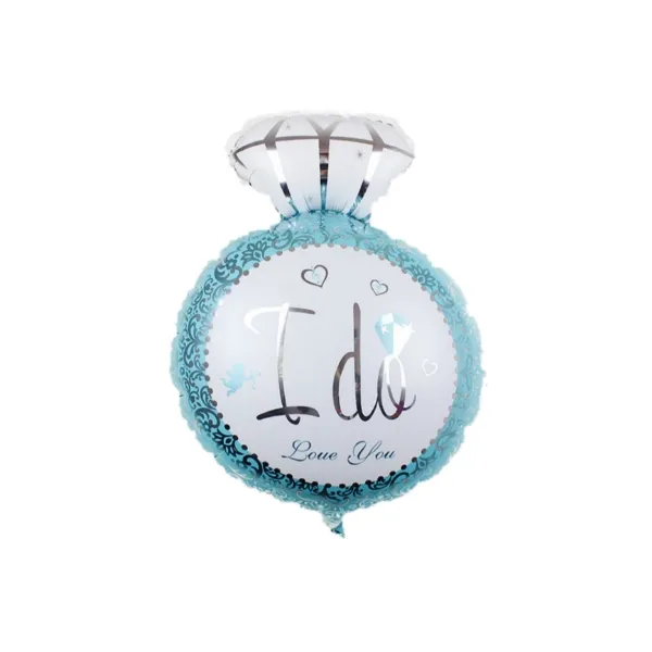 بالونة هيليوم شكل خاتم زواج و دبلة خطوبة لون تركواز وفضي عليها عبارة I DO