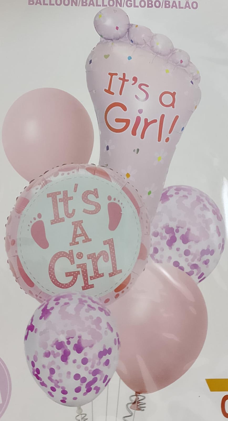 مجموعة بالونات شكل قدم لحفلة سبوع بنت لون بينك 6 قطع