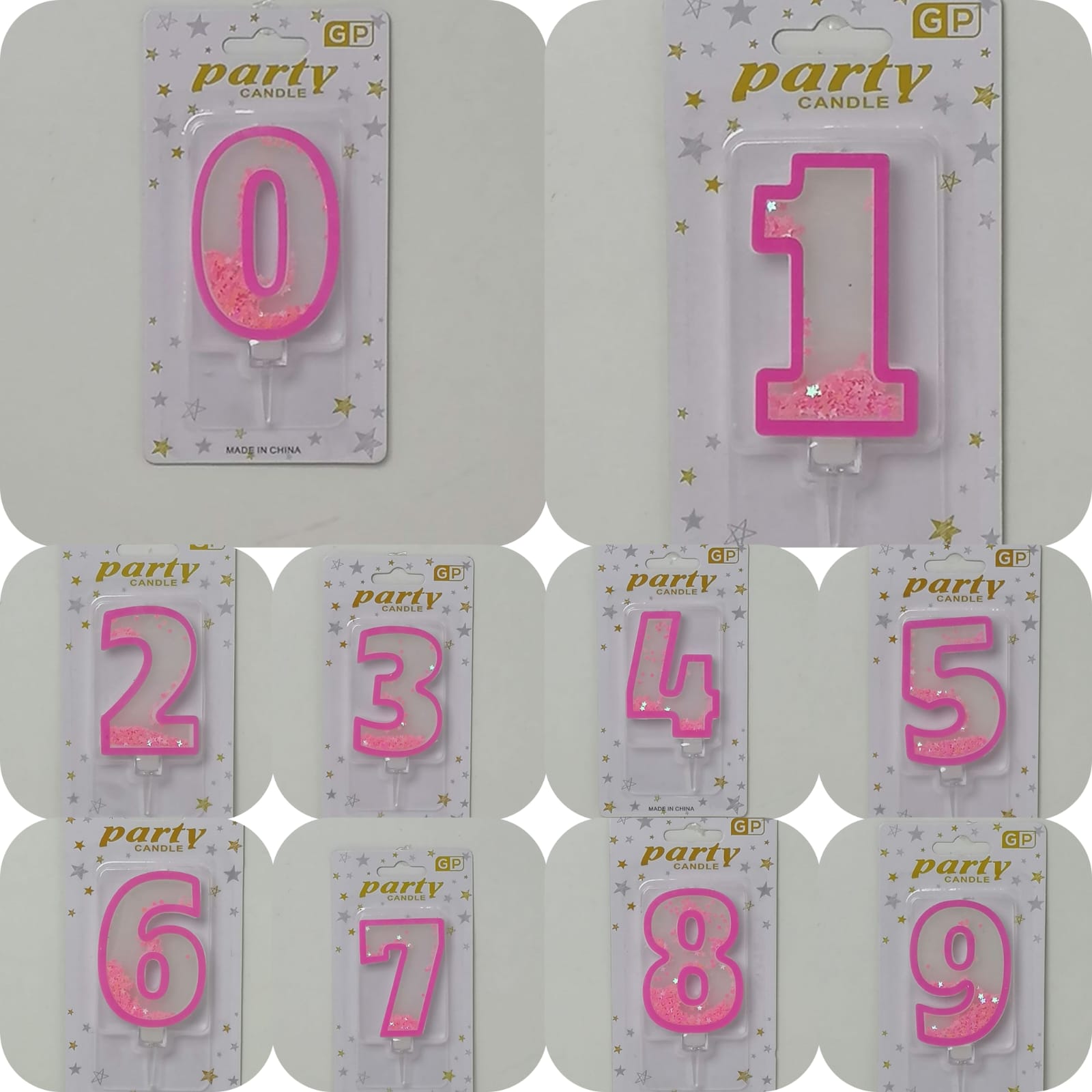 شمع عيد ميلاد للتورته ارقام من 0 الي 9 لون بينك شفاف بترتر