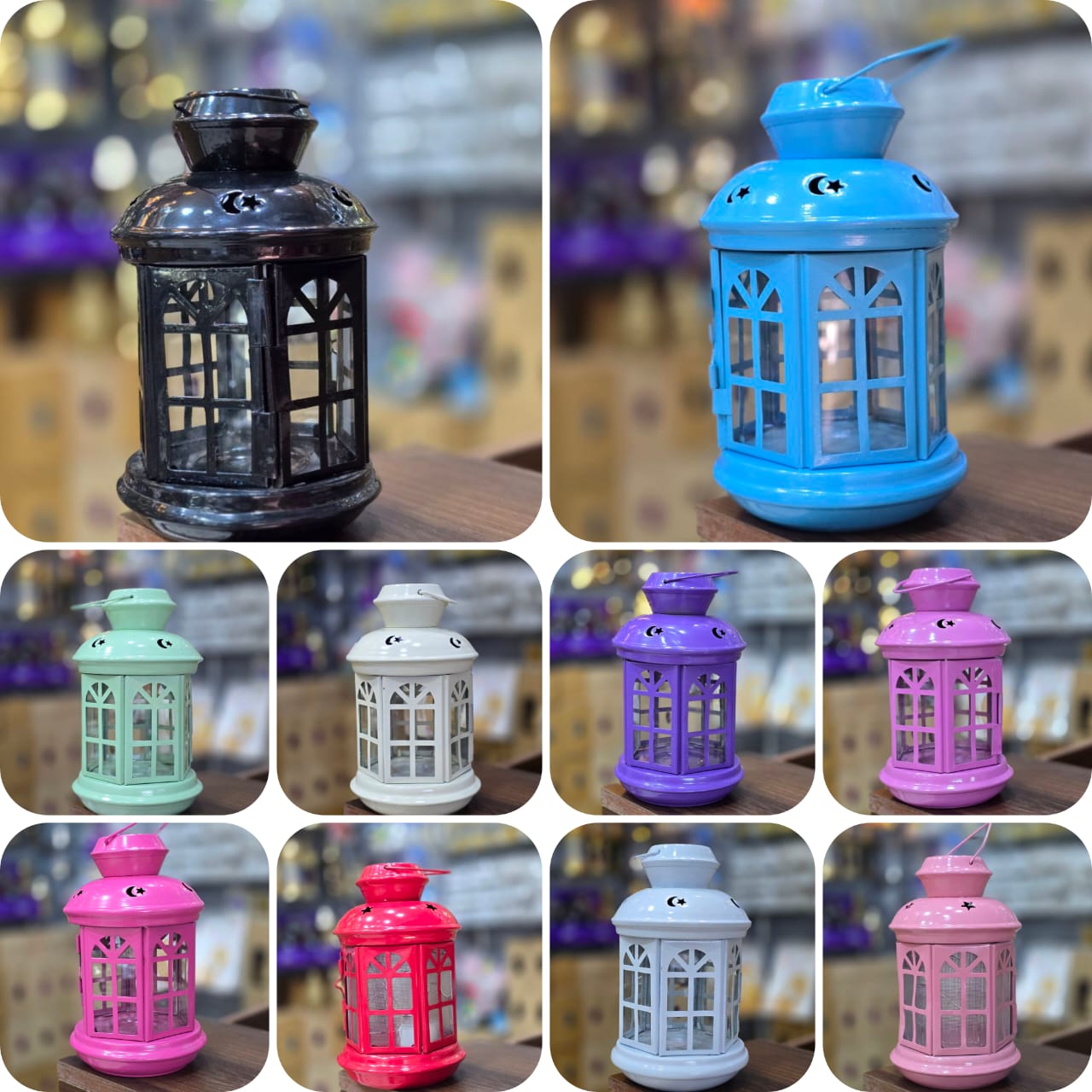 فانوس رمضان ايكيا زجاج اصلي اللوان متعدده بداخله شمعه بلاستك ضوئيه هدية