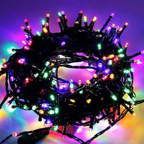 حبل نور رمضان فرع ضوء ملون 10 متر 100 لمبه مخلط اللوان مختلفه خامه ه سلك اسود مزود بمكنة تغير اضواء وفيشه مشترك