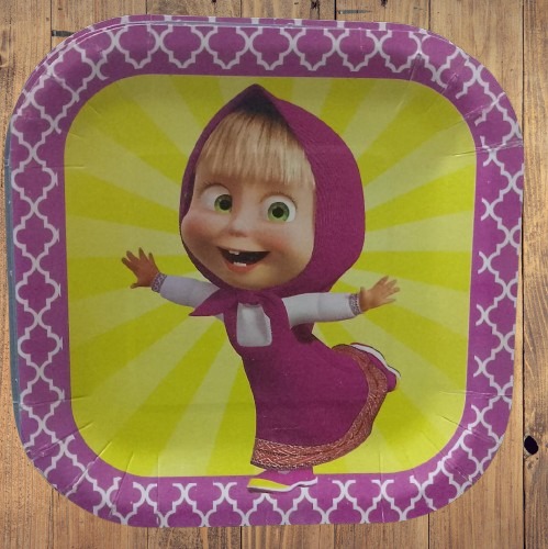 طبق كرتون مربع ماشا والدب 10 اطباق