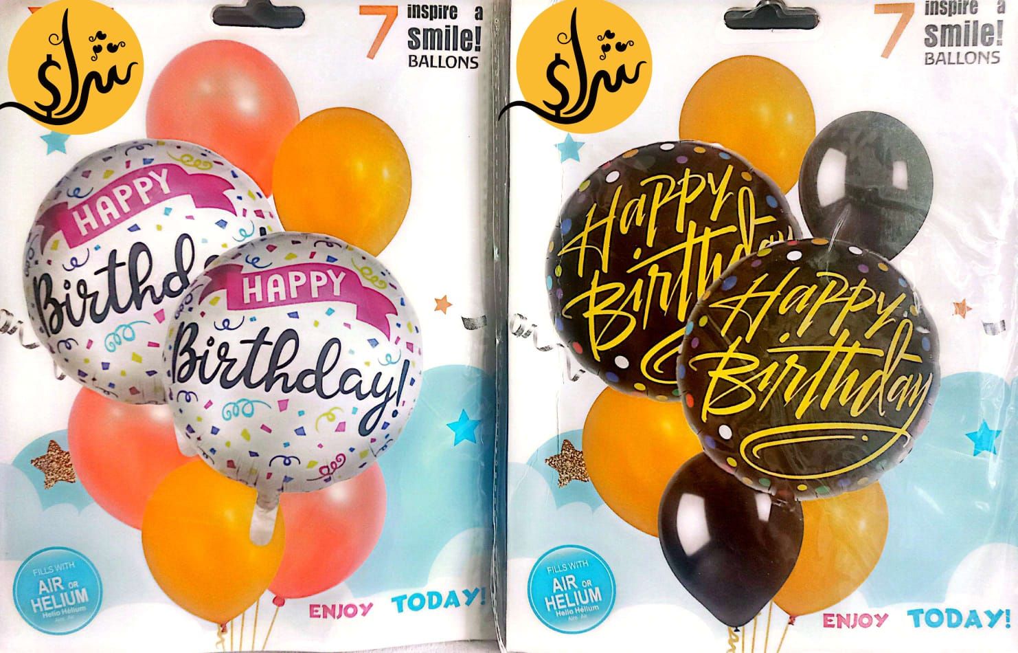 مجموعة بالونات فويل هيليوم ولاتكس بعبارة عيد ميلاد سعيد 7قطع