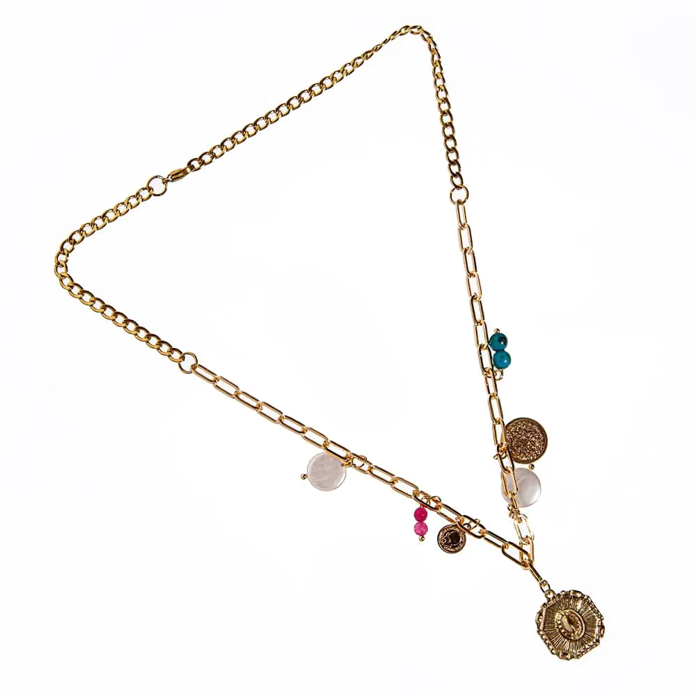 سلسلة ذهبية بالخرز الملون والاشكال