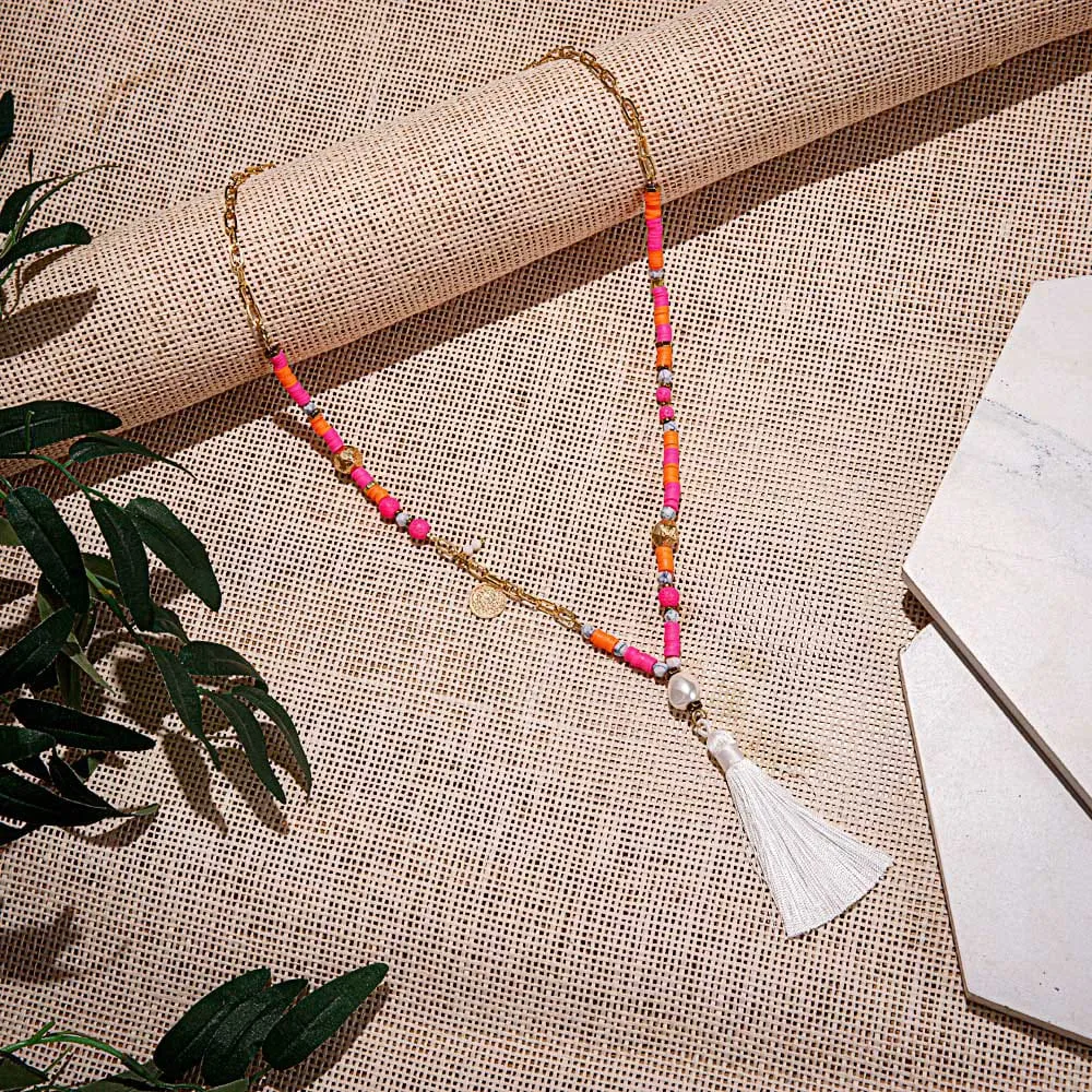 سلسلة ذهبية مضادة للصدا بالخرز الملون